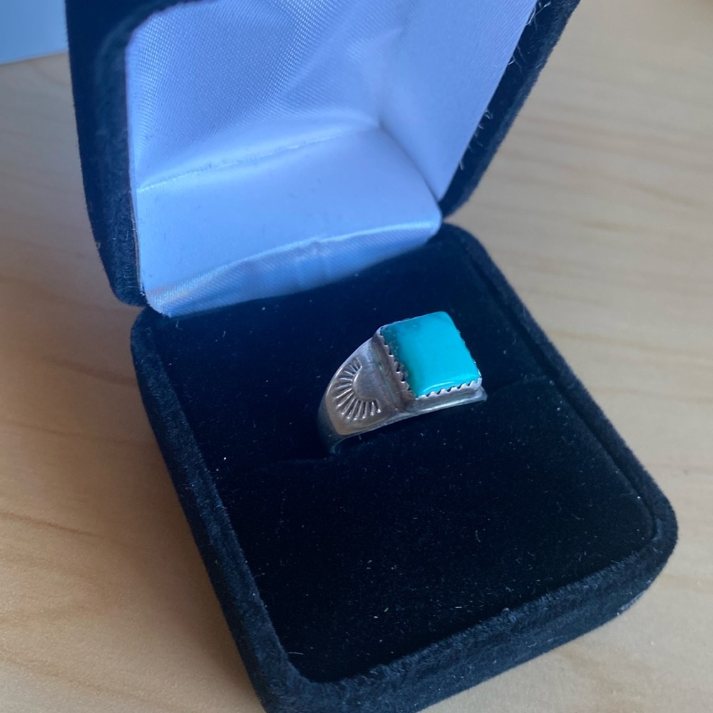 Navajo silver square turquoise ring size 6 1/2 unisex, no flaws